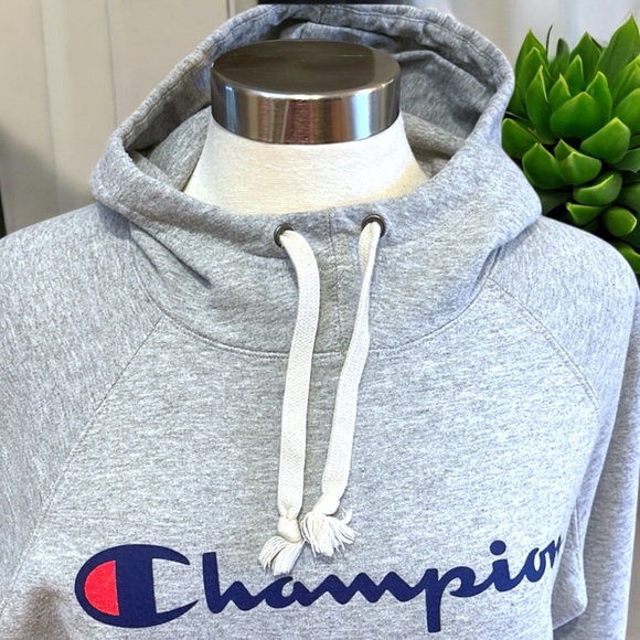 Champion Women's Powerblend Fleece Script Pullover Hoodie In Gray - Picture 13 of 16